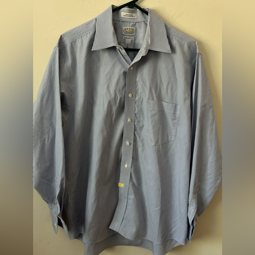 Eagle Shirtmakers Mens 16 1/2 & 34/35 Blue Long Sleeve‎ Button Up Shirt Reg Fit